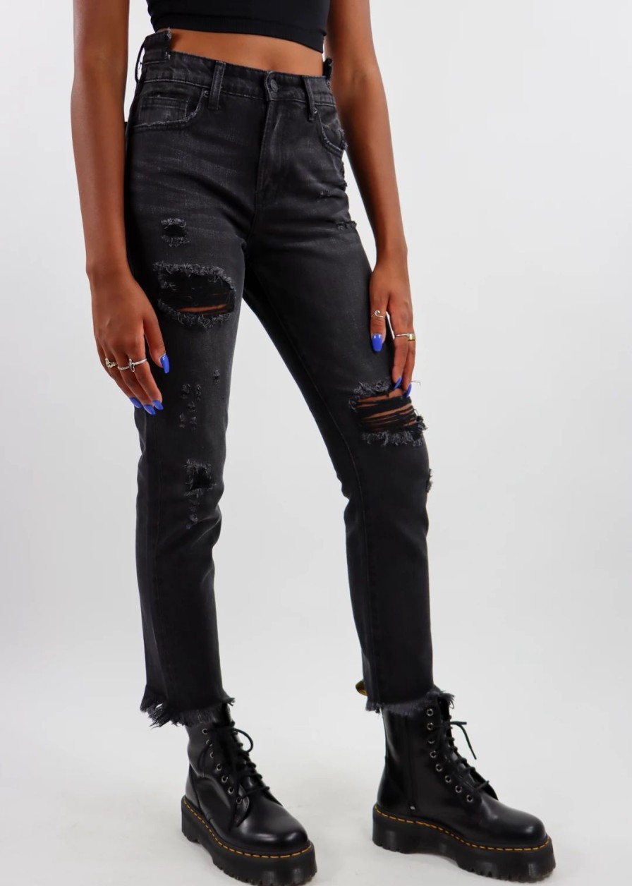 Bottoms * | Hidden Jeans Bottoms Walk On The Wild Side Straight Leg Jeans Black Denim