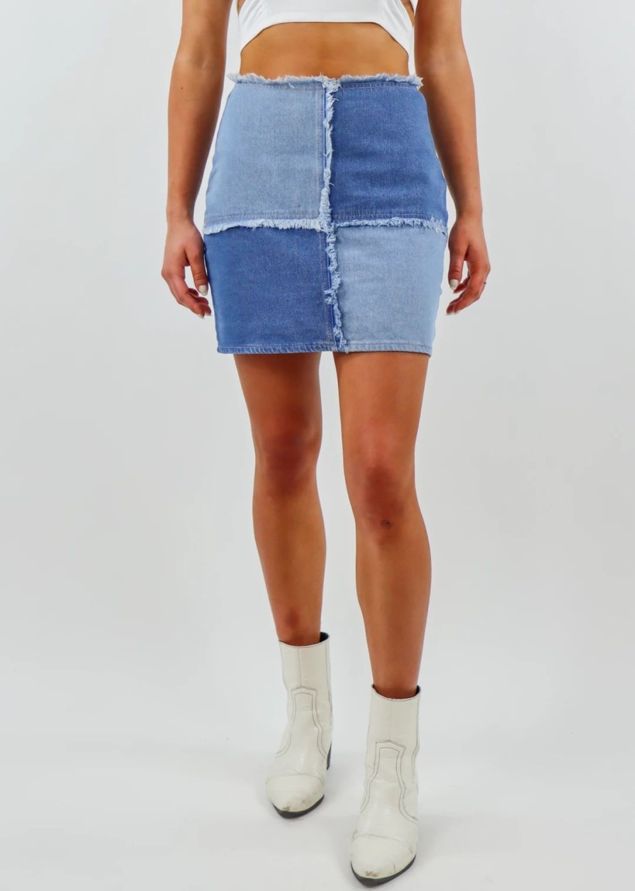 Edits * | Rock N Rags Bottoms Love On Top Skirt Blue Denim Color Block