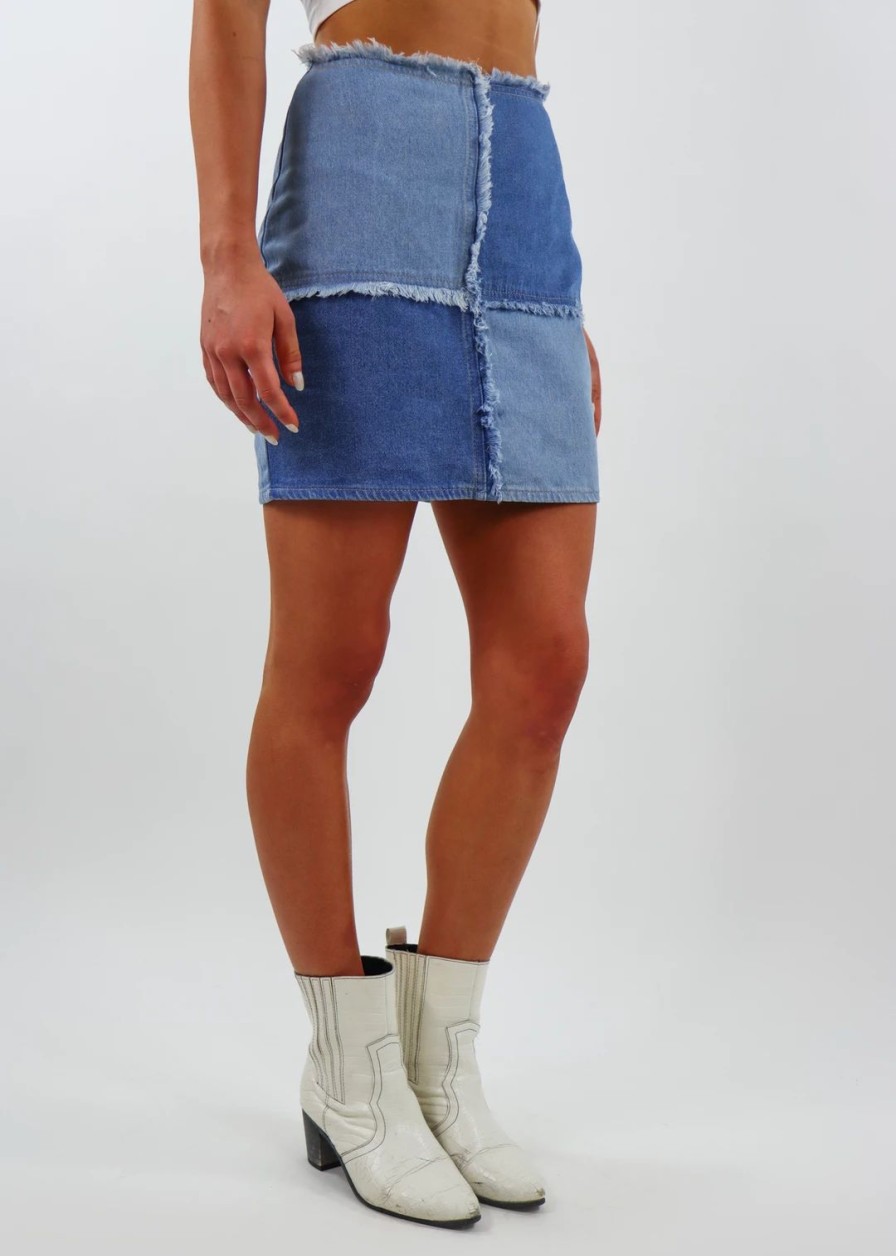 Edits * | Rock N Rags Bottoms Love On Top Skirt Blue Denim Color Block