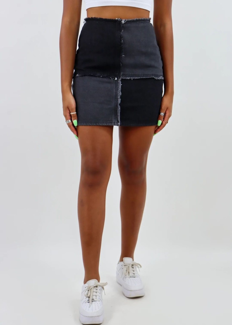 Bottoms * | Blue Blush Love On Top Skirt Black Denim Color Block Bottoms