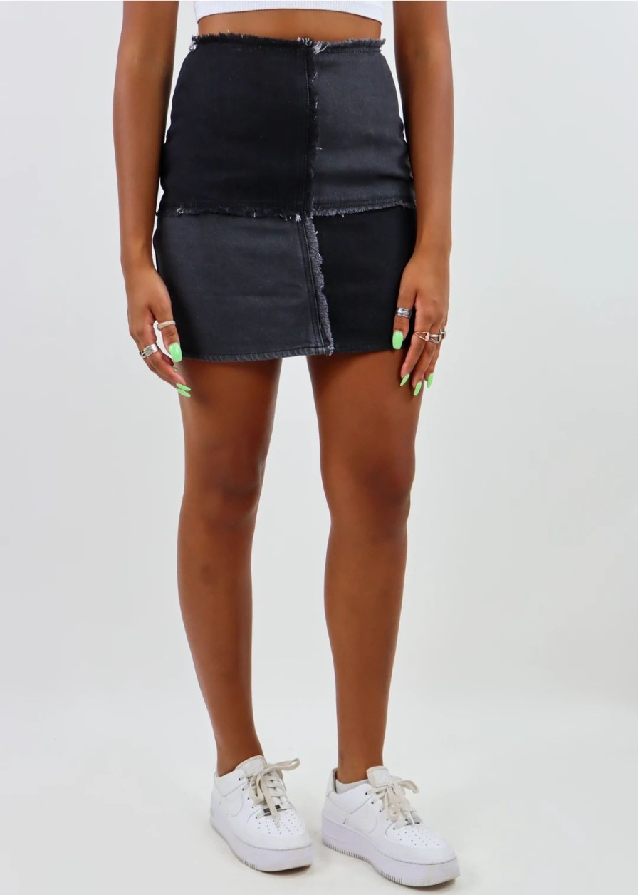 Bottoms * | Blue Blush Love On Top Skirt Black Denim Color Block Bottoms