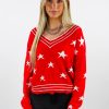 Tops * | Rock N Rags The Sweet Life Sweater Red With Stars Best Sellers