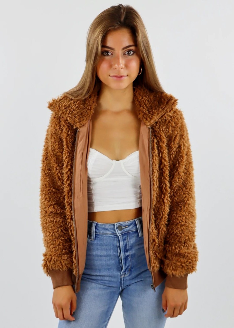 Tops * | Mystree Teddy Bear Jacket Teddy Brown Best Sellers