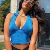 Tops * | Pepper Mayo Lasting Lovers Collar Halter Top Blue Tops