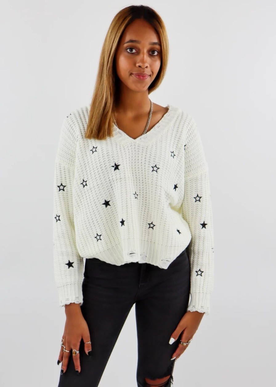 Tops * | Hem & Thread Catch A Falling Star Sweater Ivory Tops