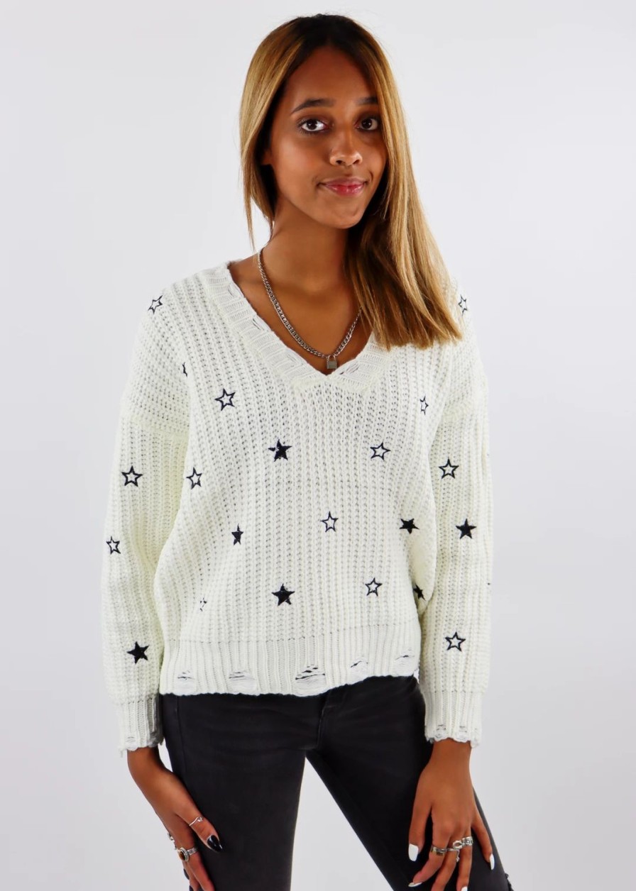 Tops * | Hem & Thread Catch A Falling Star Sweater Ivory Tops