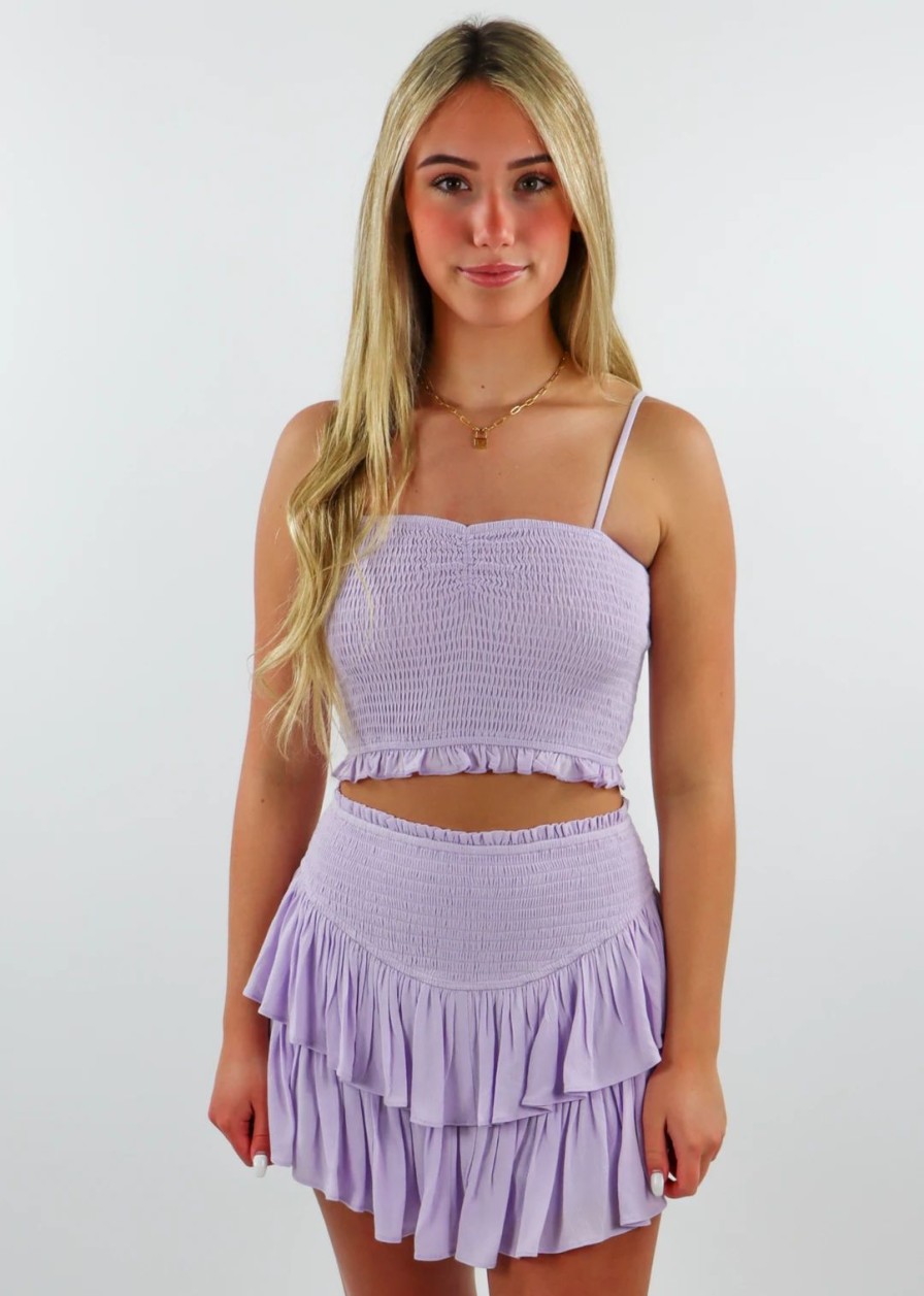 Tops * | Rock N Rags Sunshine Daydream Smocked Tank Lavender