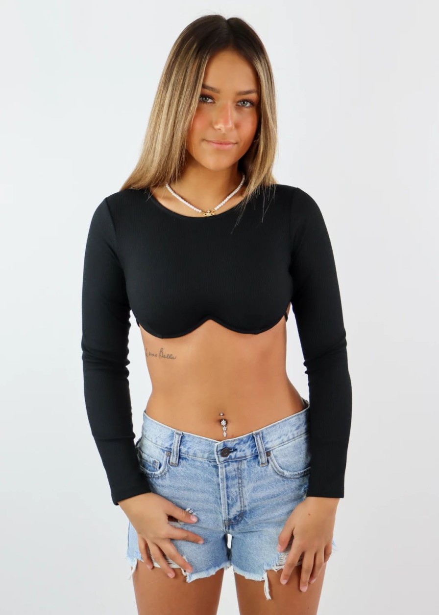 Tops * | Sky To Moon Kiss Goodnight Long Sleeve Top Black