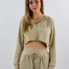 Tops * | Tic Toc Tops Couch Potato Cropped Hoodie Beige