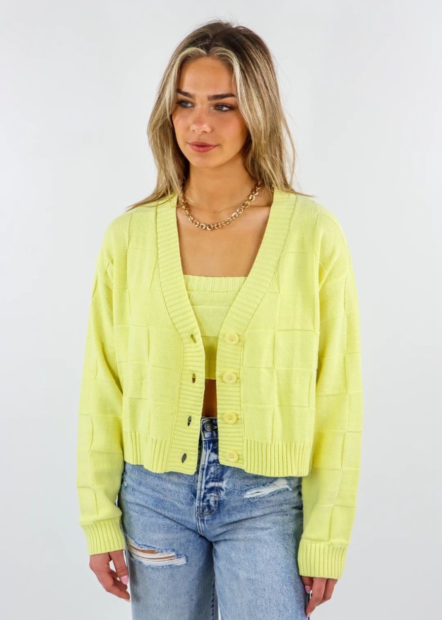 Tops * | Le Lis Tops Treat You Better Cardigan Set Neon Yellow