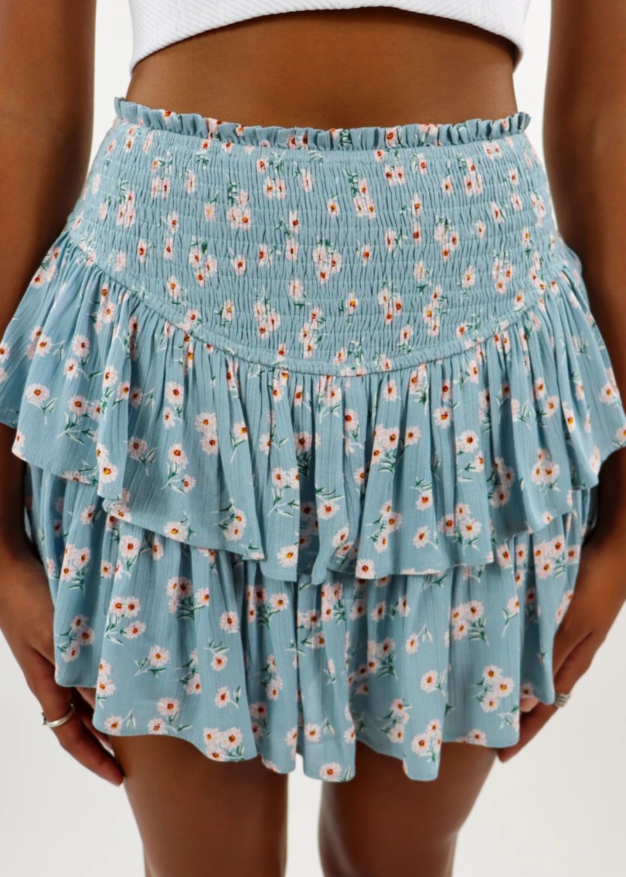 Bottoms * | Rock N Rags Sunshine Daydream Skirt Teal Daisy