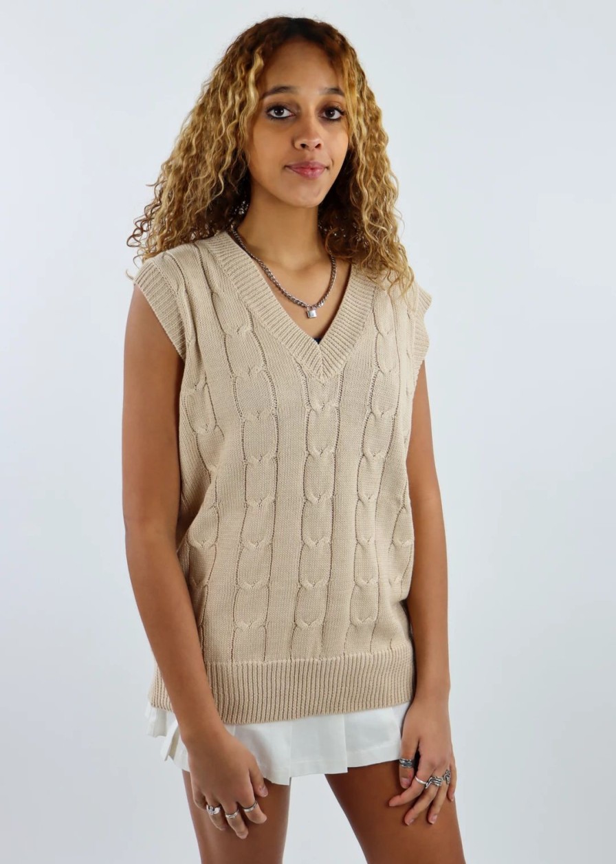 Tops * | Cotton Candy Tops Dreamer Girl Sweater Vest Tan