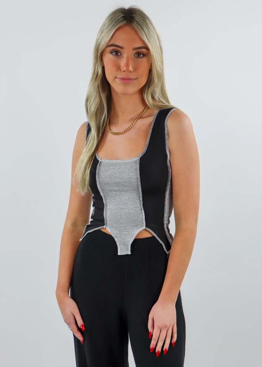 Tops * | Stevenella Tops Good In Goodbye Tank Grey And Black