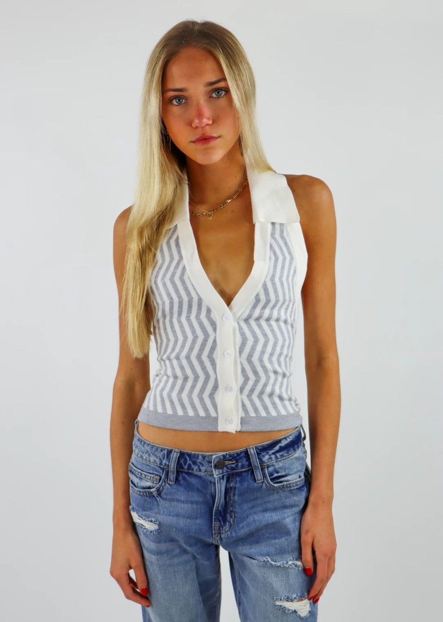 Tops * | Love & Harmony Zig Zag Sweater Tank Grey Tops