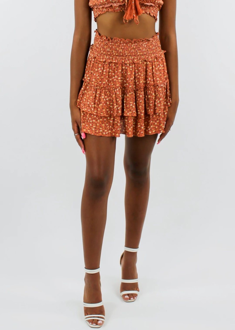 Bottoms * | Kayla'S Armoire Start Me Up Skirt Burnt Orange Bottoms