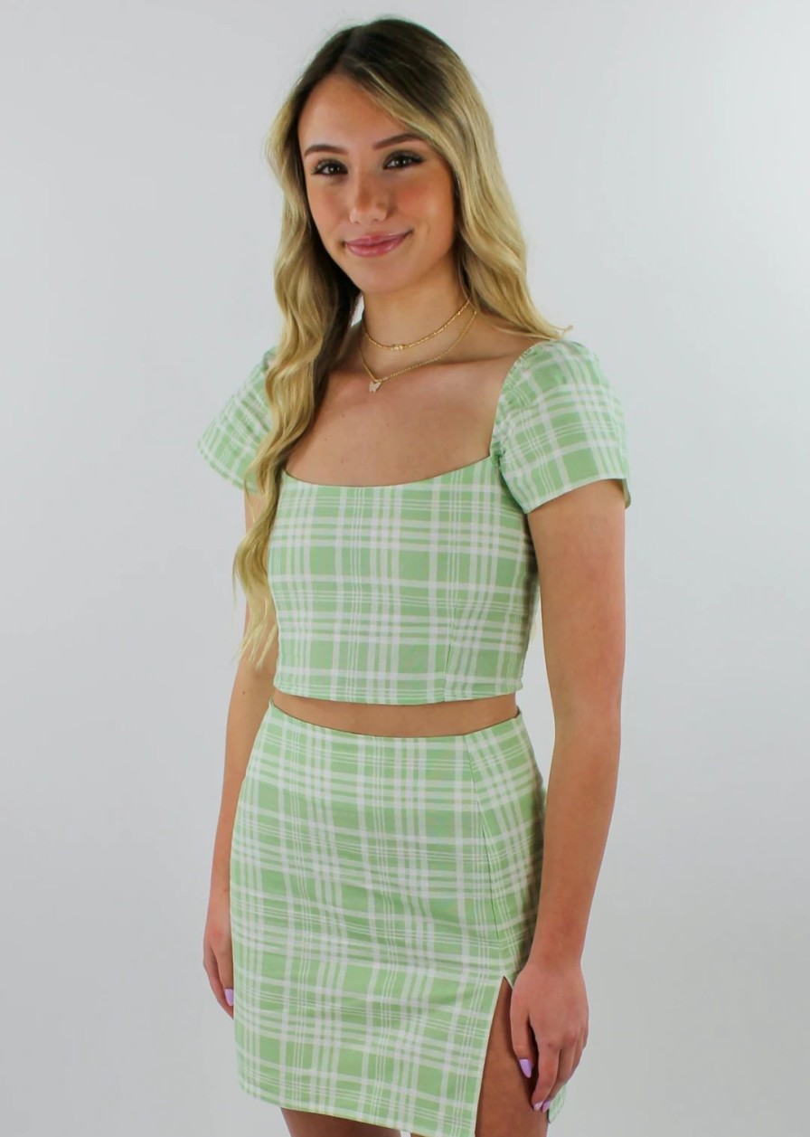 Tops * | Motel Clueless Top Green Plaid Tops