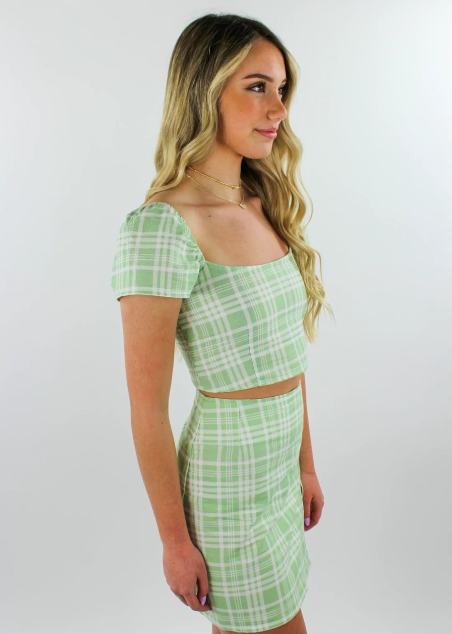 Tops * | Motel Clueless Top Green Plaid Tops