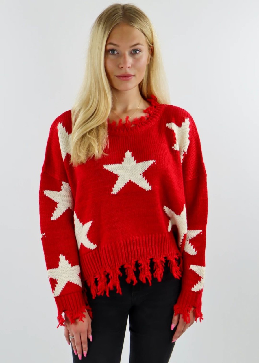 Tops * | Rock N Rags Starstruck Sweater Red Tops