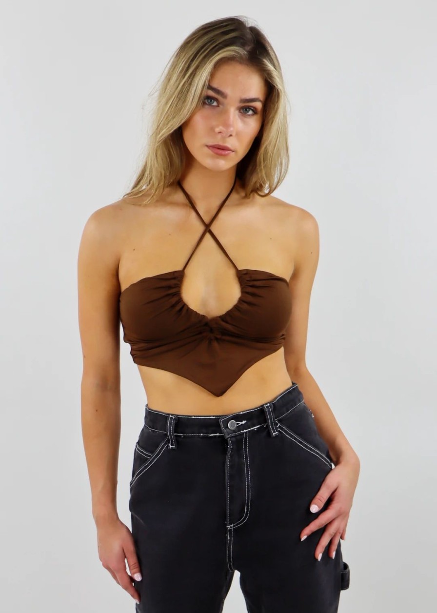 Tops * | Tic Toc Never Not Halter Top Brown