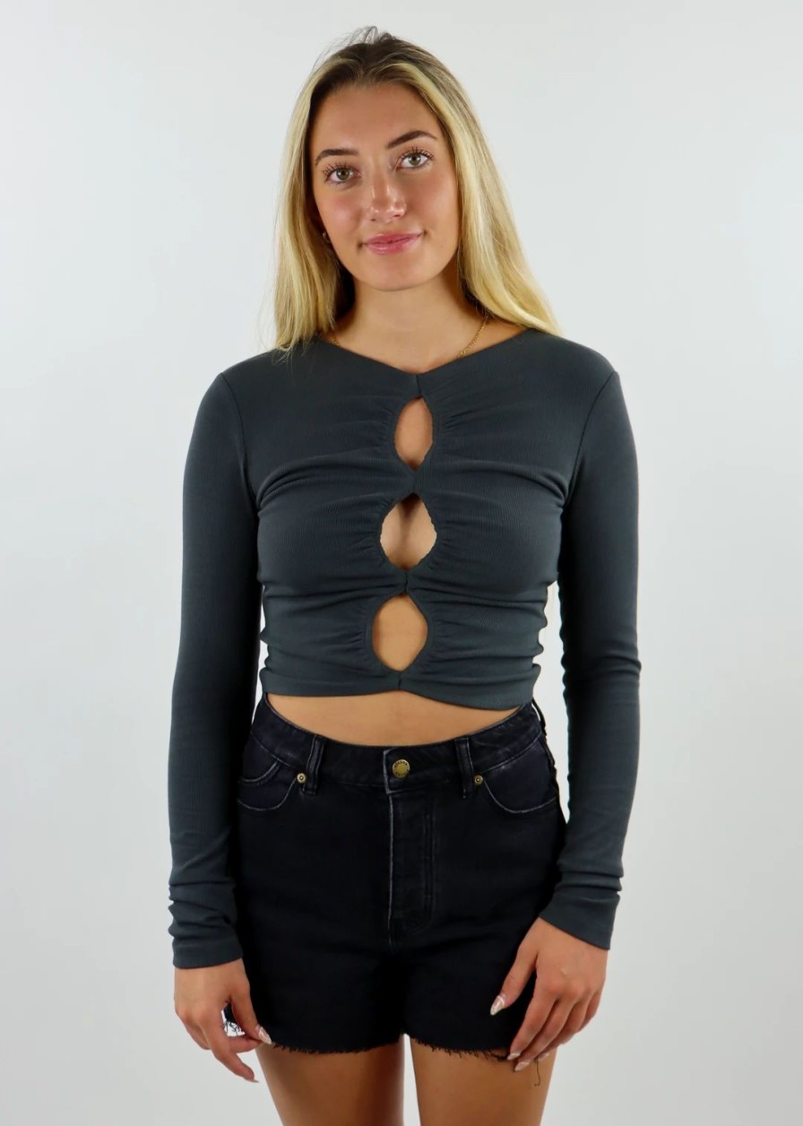 Tops * | The Kript Find A Way Top Charcoal Grey Tops