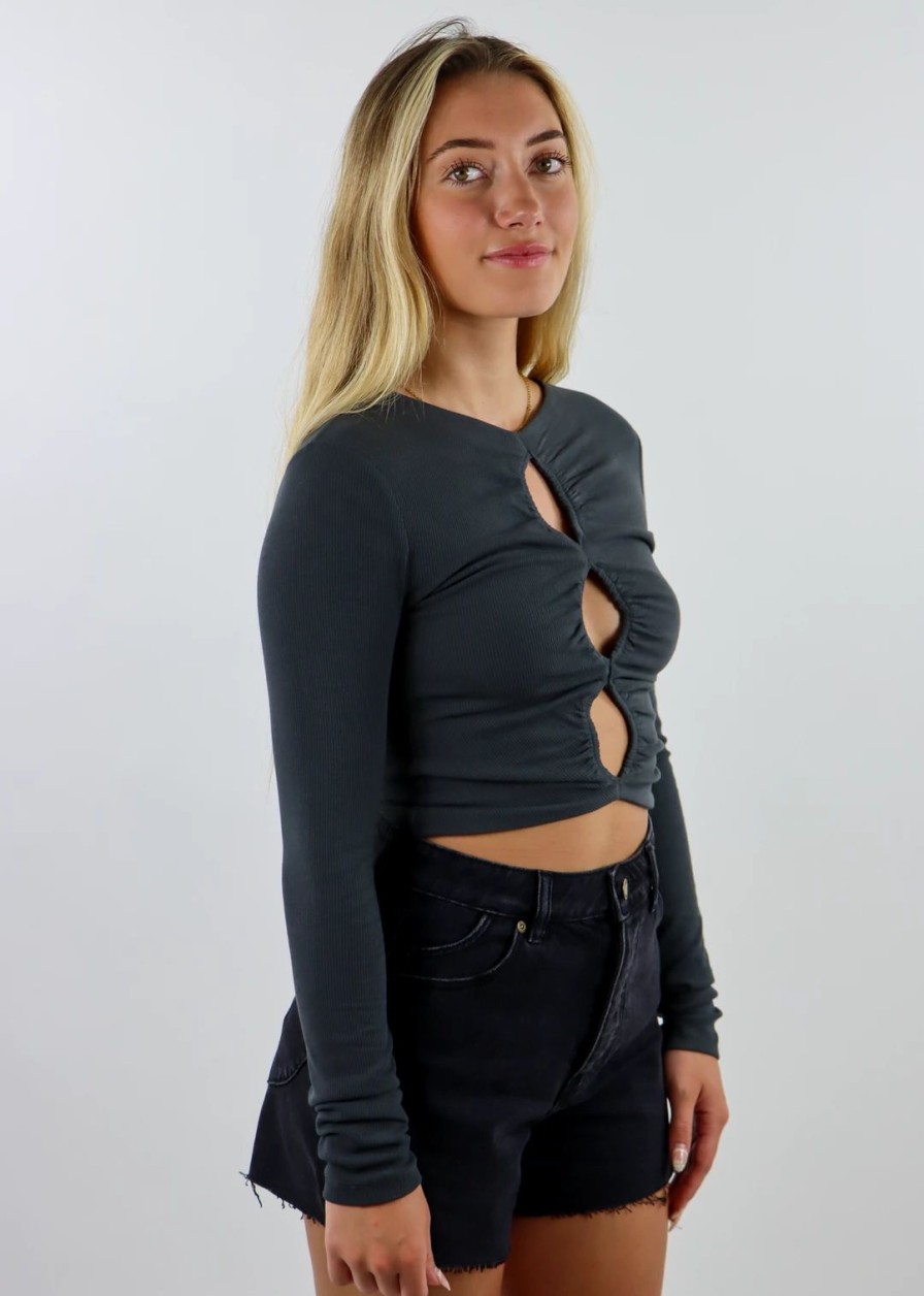 Tops * | The Kript Find A Way Top Charcoal Grey Tops