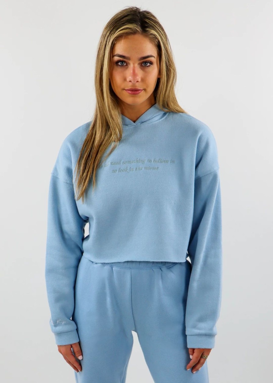 Tops * | Rock N Rags Signature Cropped Hoodie Sweatshirt Baby Blue