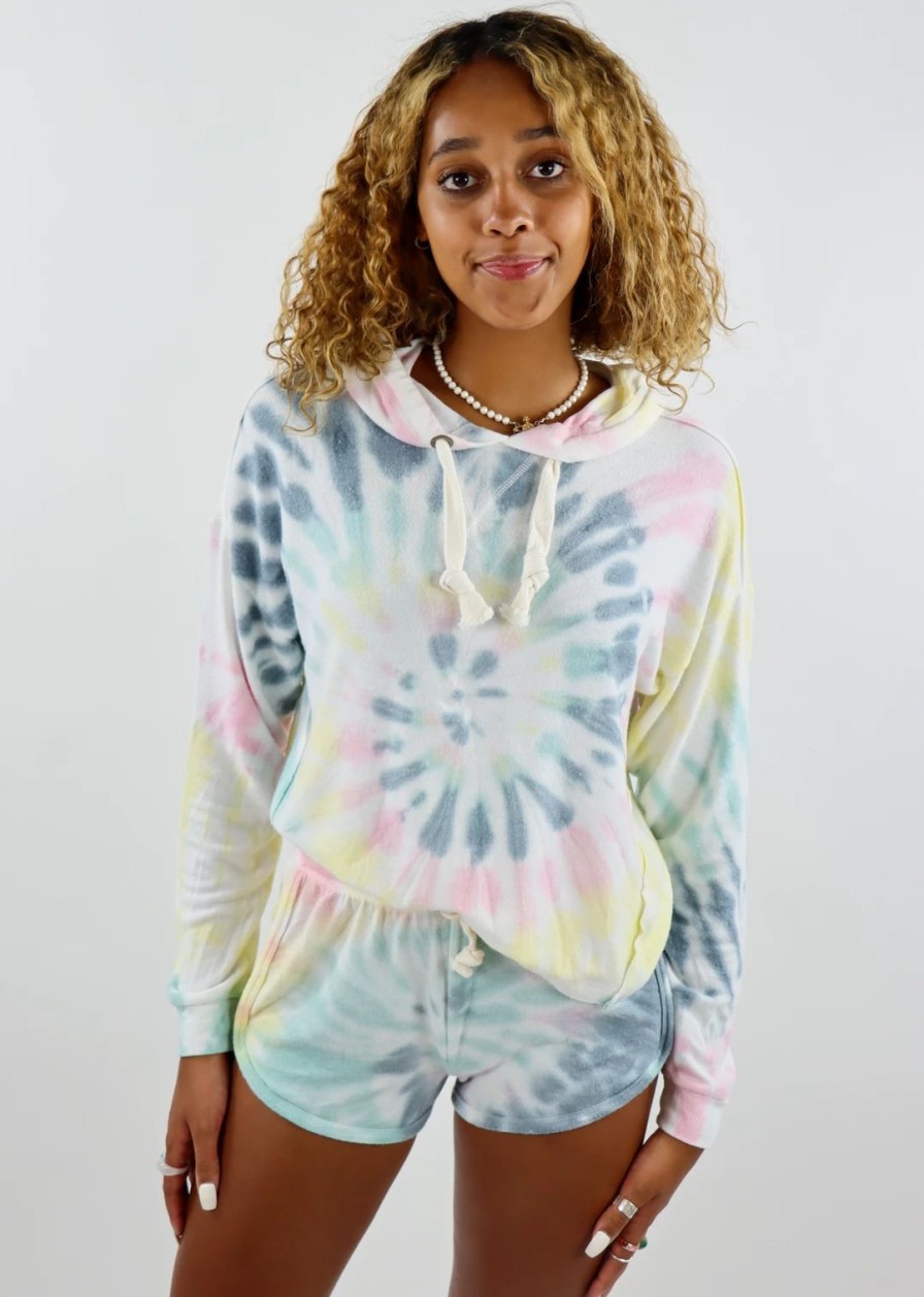 Tops * | Vintage Havana By Your Side Hoodie Rainbow Tie Dye Tops