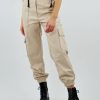 Bottoms * | Dance & Marvel Bottoms Bad Bleep Faux Leather Cargo Pants Beige