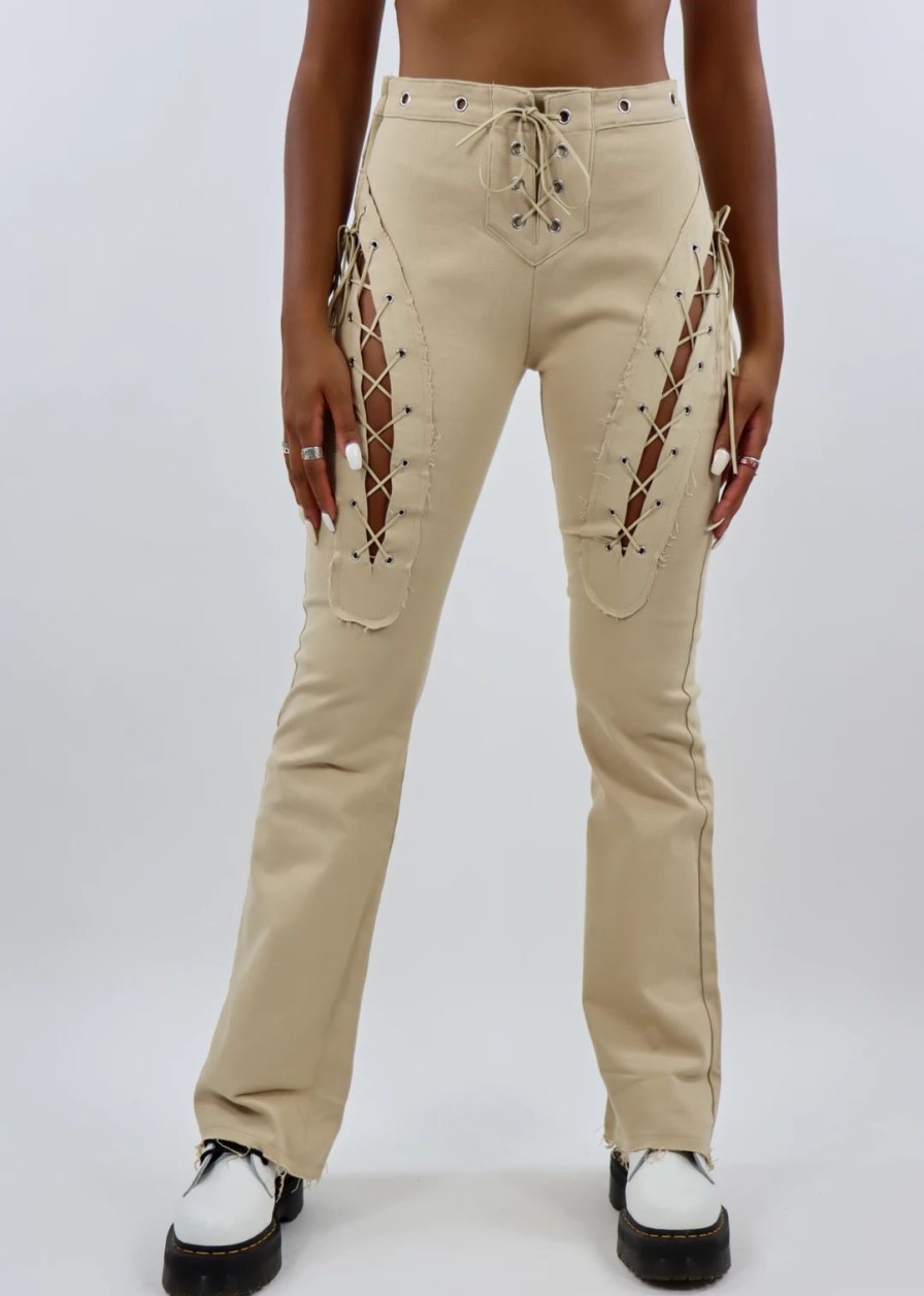 Bottoms * | The Kript Make Me Feel Pants Beige Bottoms