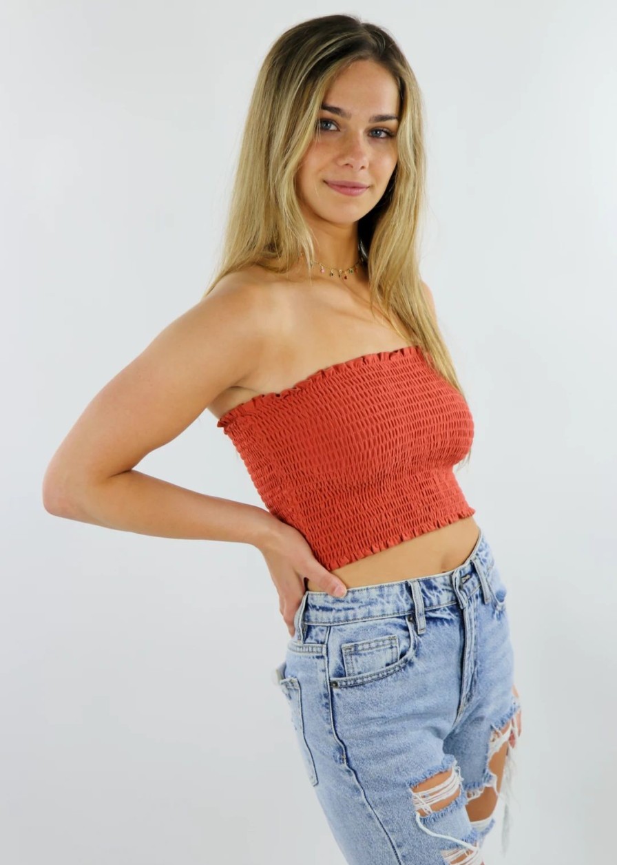 Tops * | Hyfve Blinding Lights Tube Top Burnt Orange