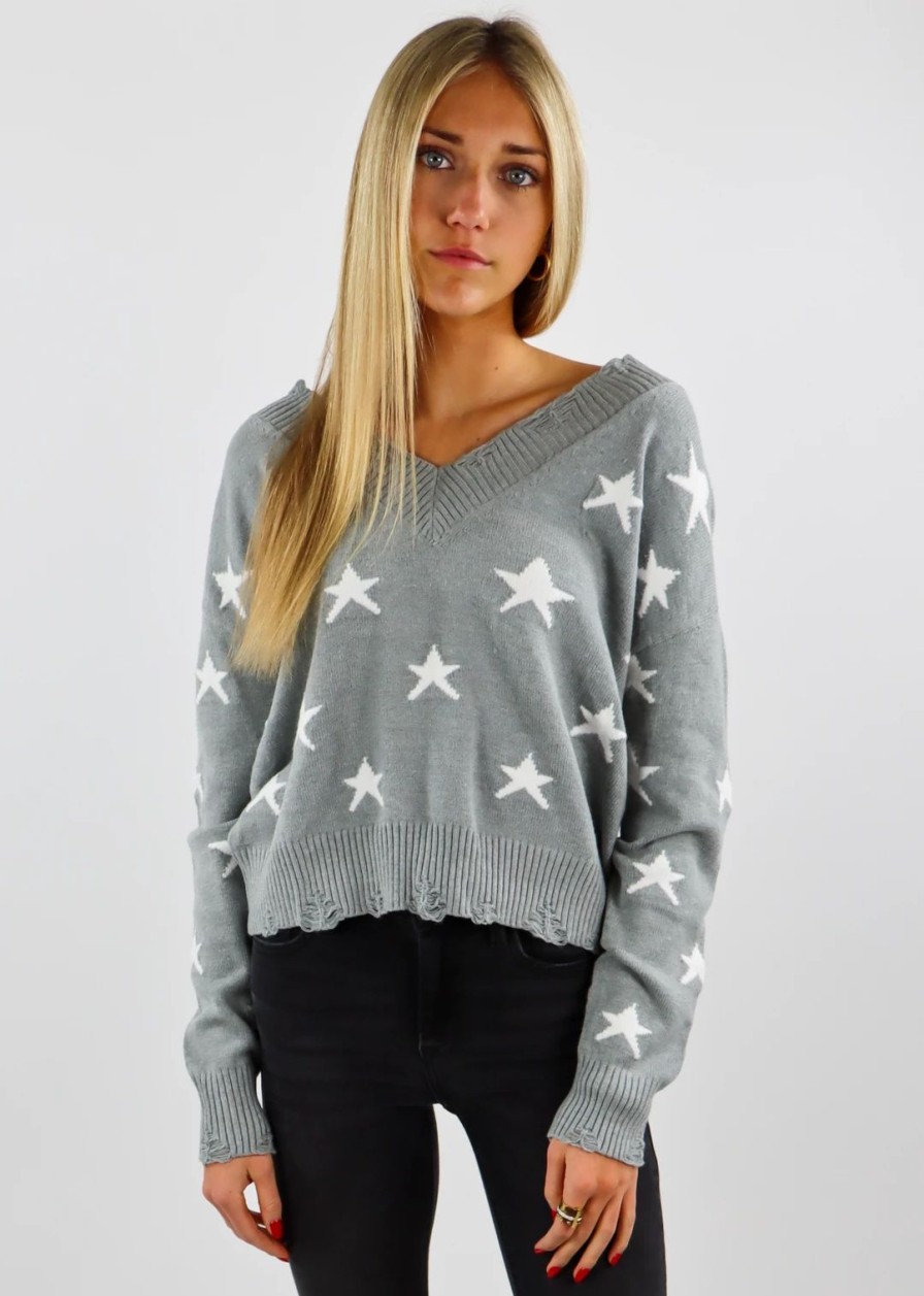 Tops * | Rock N Rags Best Sellers The Sweet Life Sweater Grey With Stars