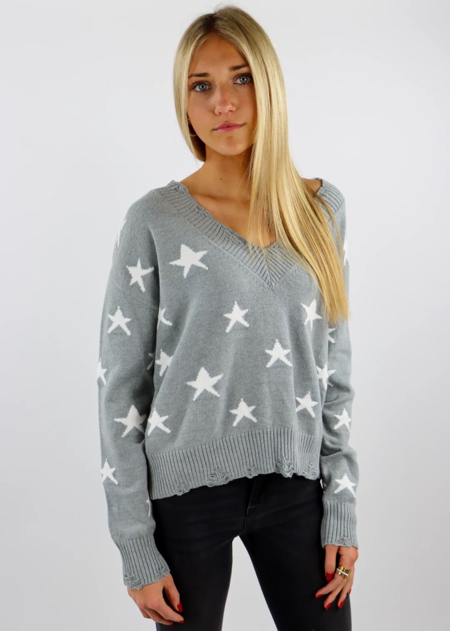 Tops * | Rock N Rags Best Sellers The Sweet Life Sweater Grey With Stars