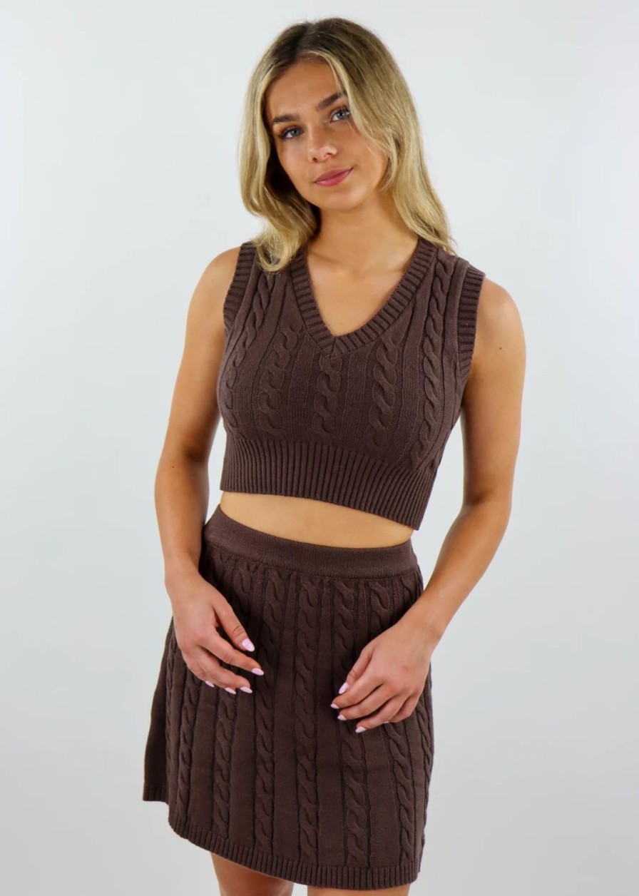 Tops * | Bailey Rose Tops Up All Night Sweater Vest Brown