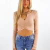 Tops * | Cotton Candy Loyal Cropped Long Sleeve Top Tan Tops